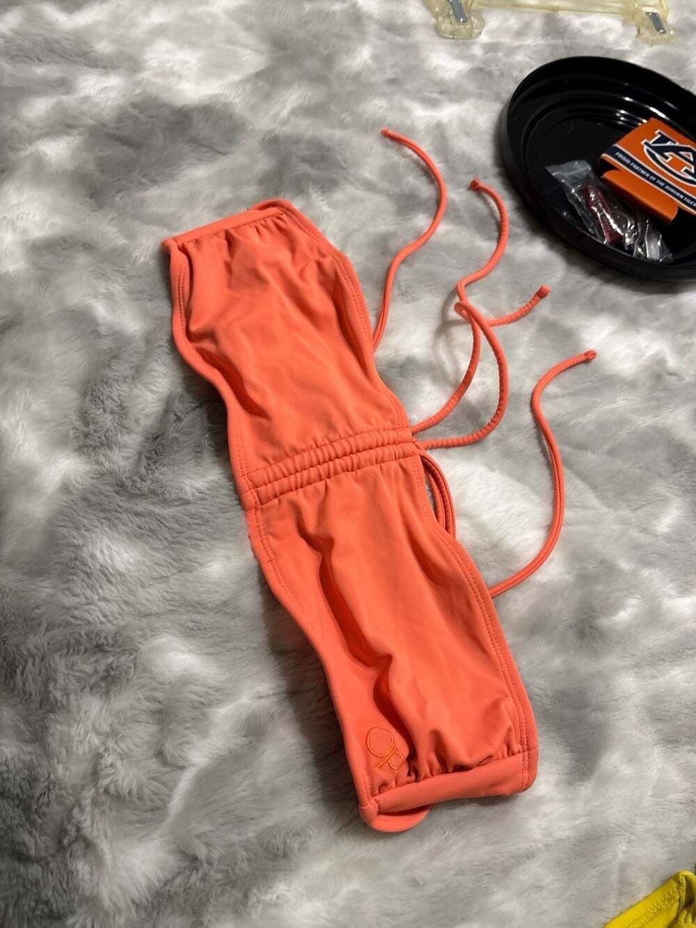 OP Neon Orange Ruched Bandeau Bikini Top small